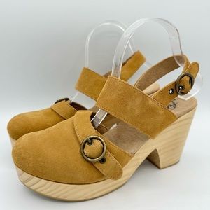 Free People Park Circle heeled clogs slingback closed toe ankle strap wood